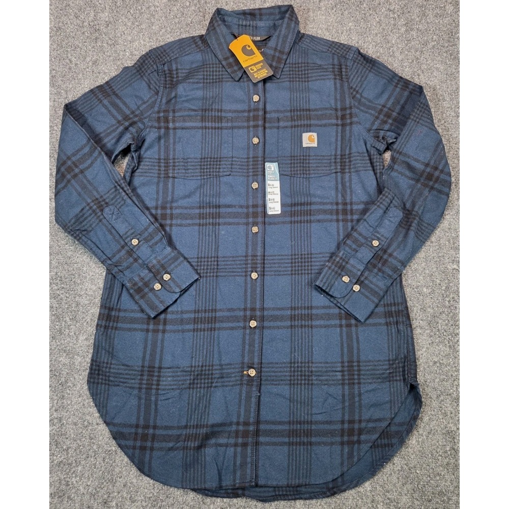 NEW Carhartt Flannel Tunic Shirt Womens Small Night Blue Relaxed Fit Midweight - Picture 2 of 9